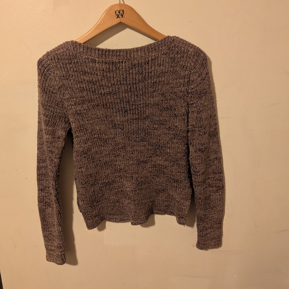 Roots Heathered Brown Cropped Boatneck Knit Cotton Sweater Size Small - Picture 9 of 12